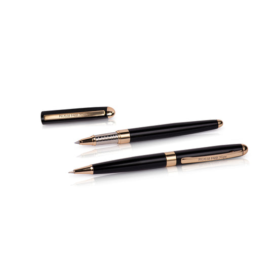 Picasso Parri Hope 2 In 1 Black Shining With Gold Trims Roller Pen & Ball Pen Set