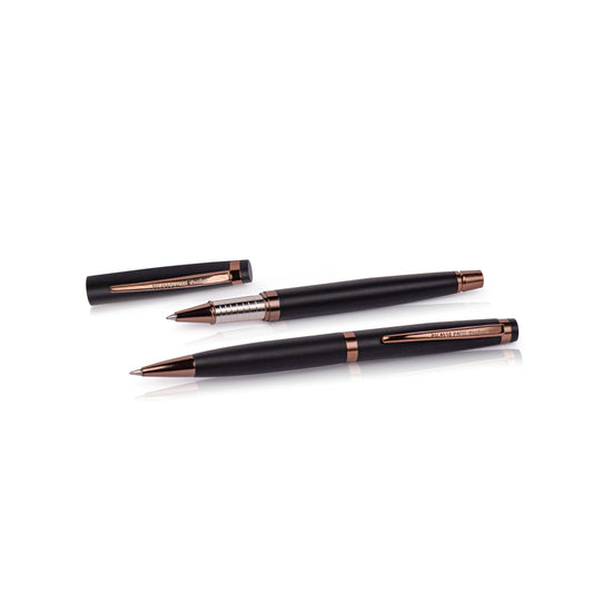 Picasss Parri Pathos 2 In 1 Black Matte With Coffee Parts Roller Pen And Ball Pen Set