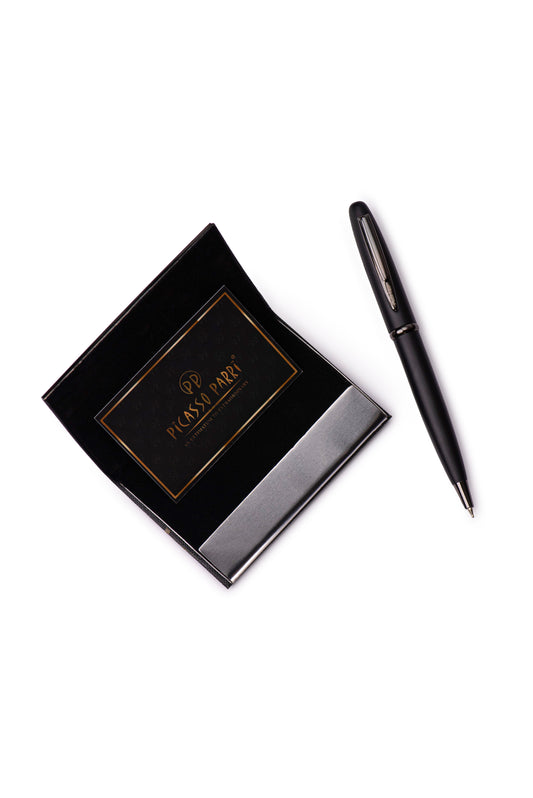 Picasso Parri Majestic 2 In 1 Black Matte Ball Pen And Card Holder